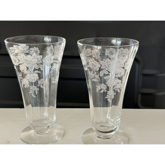 Vintage Crystal Floral/Dot‎ Etched Pattern Optic Paneled Footed Parfait Glass - Picture 1 of 2